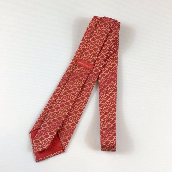 Christian Lacroix Red Scroll Geometric Pattern Men's Silk Tie - Picture 4 of 5